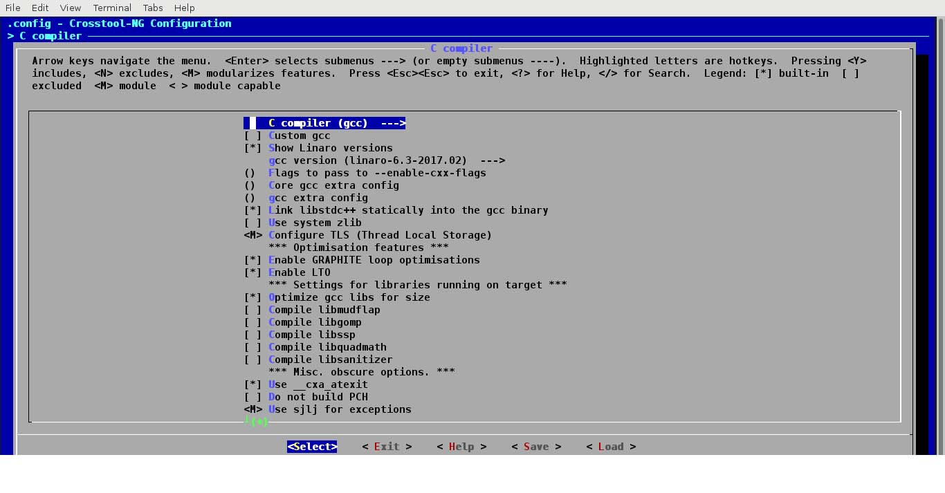 Crosstool-NG Configuration Menu