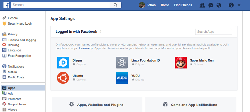 Facebook screen